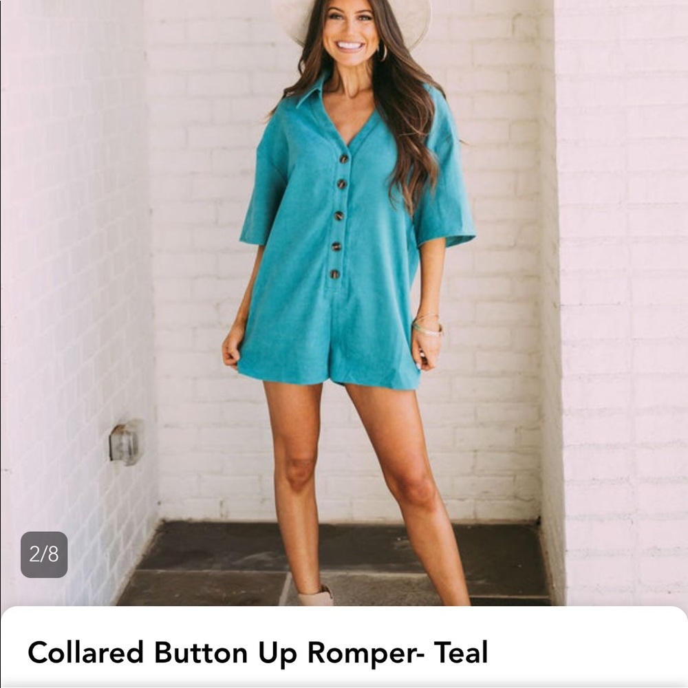 NWT Teal Collard Button Up Romper